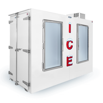 Pallet-Load Ice Merchandisers featuring a powerful ice storage unit with glass doors for easy access.