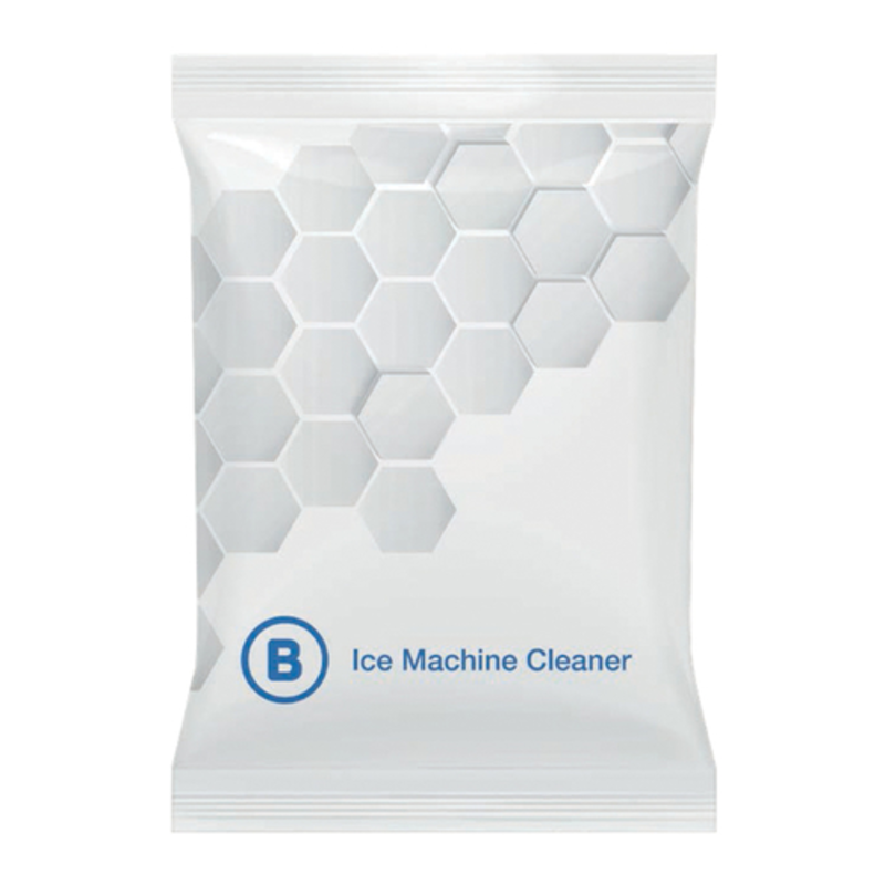 Brema ice machine descaler powder packaging front view with hexagonal design for effective cleaning.