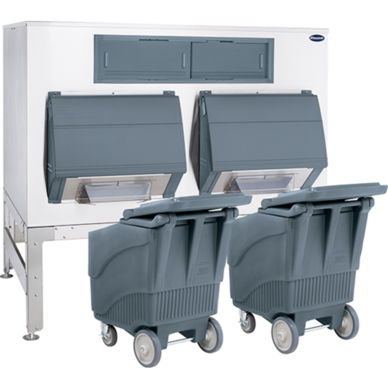 Follett DEV2250SG-72-ICS125L ice bin system with gravity dispense for efficient ice handling and transport carts.
