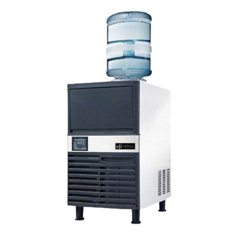 EFI IM-120-WB bottled water ice maker with built-in bin, producing crystal-clear ice cubes for businesses.