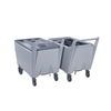 Commercial ice transport caddy with two gray carts on wheels, designed for easy ice movement in food service.