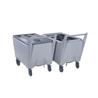 Commercial ice transport caddy with two gray carts on wheels, designed for easy ice movement in food service.