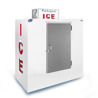 Leer L065UCSP exterior ice merchandiser 65 cu ft with Packaged Ice sign and metal door.