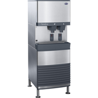 Follett Symphony Plus ice and water dispenser with dual spouts and 90 lb storage bin for commercial use.