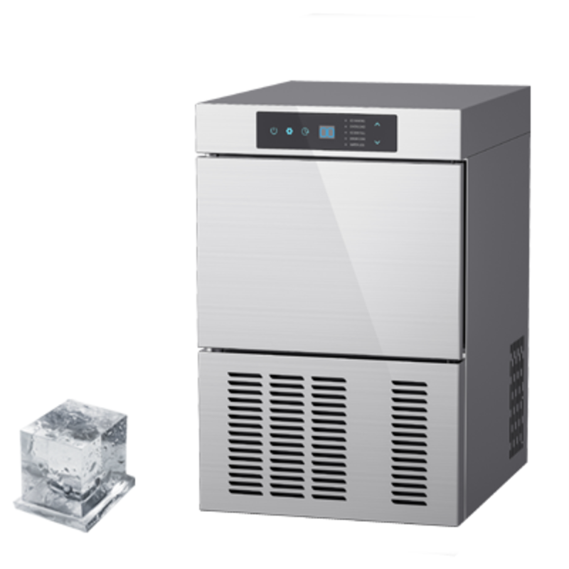Compact undercounter ice machine with a CUBE ice and digital controls, ideal for cafes and restaurants.