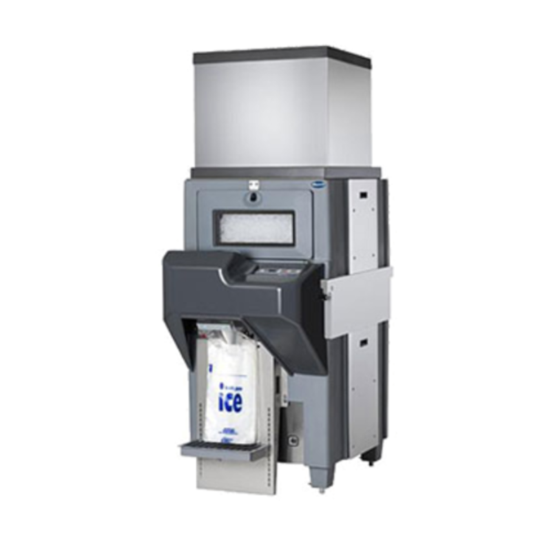 Follett DB650SA semi-automatic ice bagging system for high-volume ice dispensing.