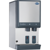 Follett wall-mounted ice and water dispenser for healthcare and commercial use, showcasing sleek design and two dispensing outlets.