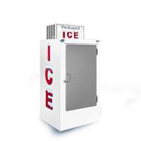 Leer L030UCSP 30 Cu. Ft. outdoor solid door ice merchandiser freezer with solid door and signage.