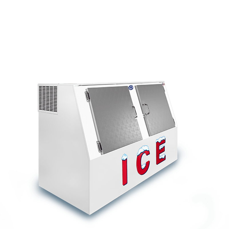 Leer L462LASP low-profile outdoor ice merchandiser showing double doors and icy logo.